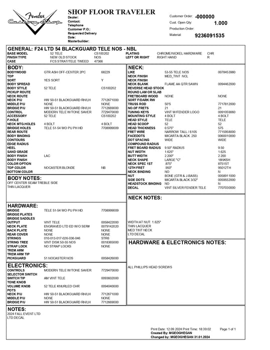 Fender Custom Shop Limited Edition 1954 Telecaster NOS - Nocaster Blonde - R131575