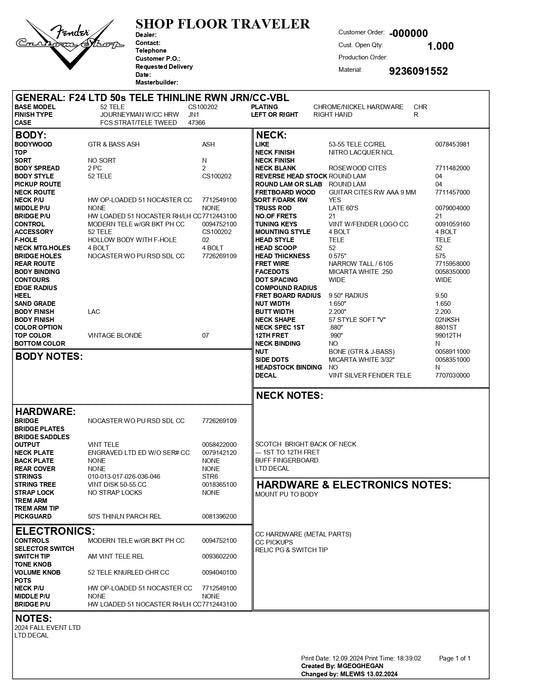 Fender Custom Shop Limited Edition 50s Telecaster Thinline Journeyman Relic Rosewood Neck - Vintage Blonde - R136433