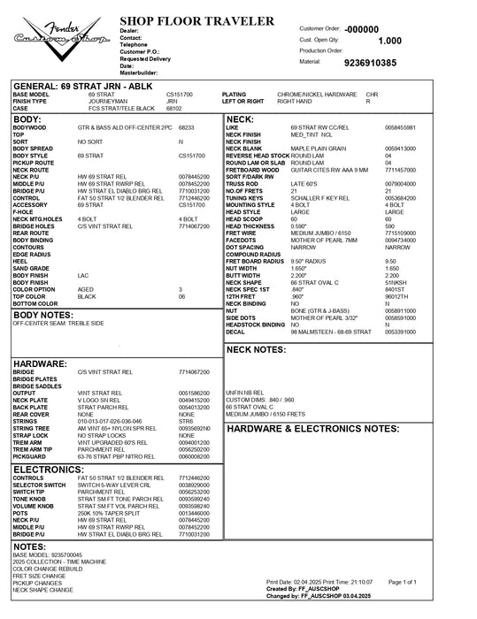 Fender Custom Shop 1969 Stratocaster Journeyman Relic - Aged Black - CZ587432