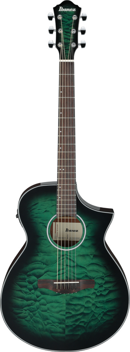 Ibanez AEWC16QA TEH Acoustic Guitar - Transparent Emerald Burst High Gloss top, Natural High Gloss back and sides