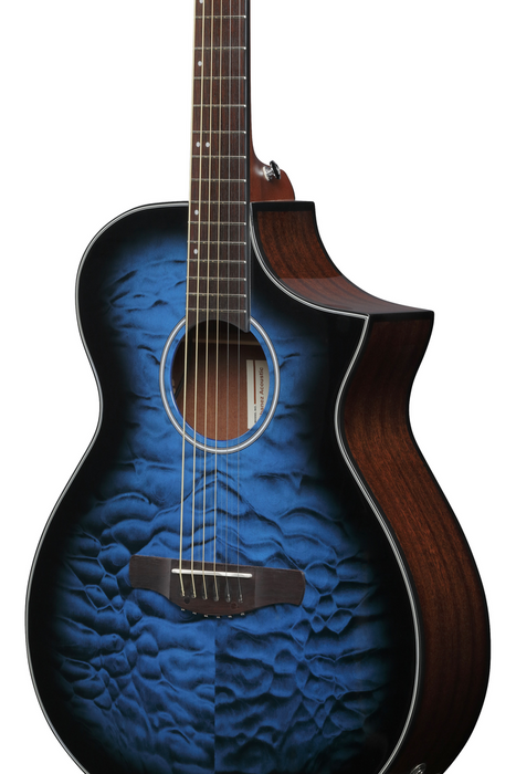 Ibanez AEWC16QA TLH Acoustic Guitar - Transparent Blue Sunburst High Gloss top, Natural High Gloss back and sides