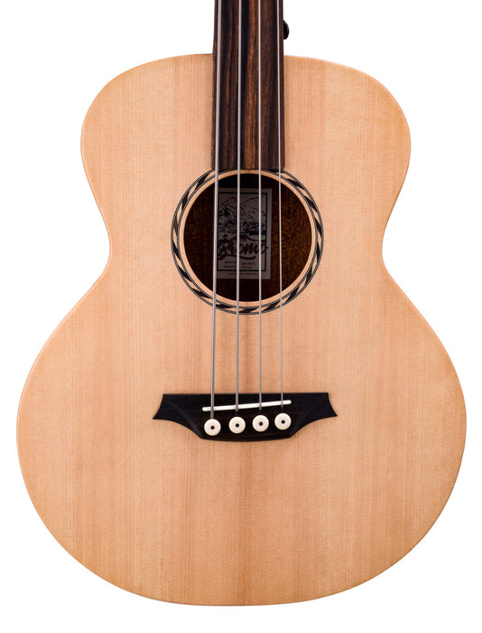 Bromo BAT8EFL Mini Jumbo Fretless Acoustic-Electric Bass Guitar w/Bag