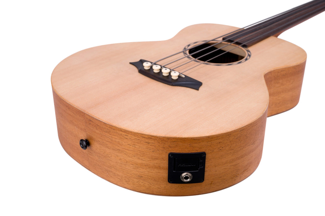 Bromo BAT8EFL Mini Jumbo Fretless Acoustic-Electric Bass Guitar w/Bag