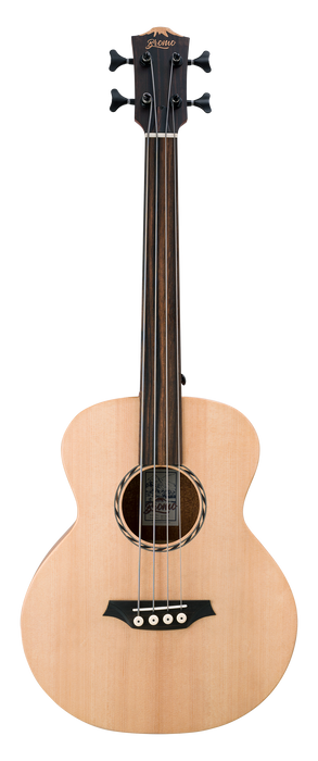 Bromo BAT8EFL Mini Jumbo Fretless Acoustic-Electric Bass Guitar w/Bag