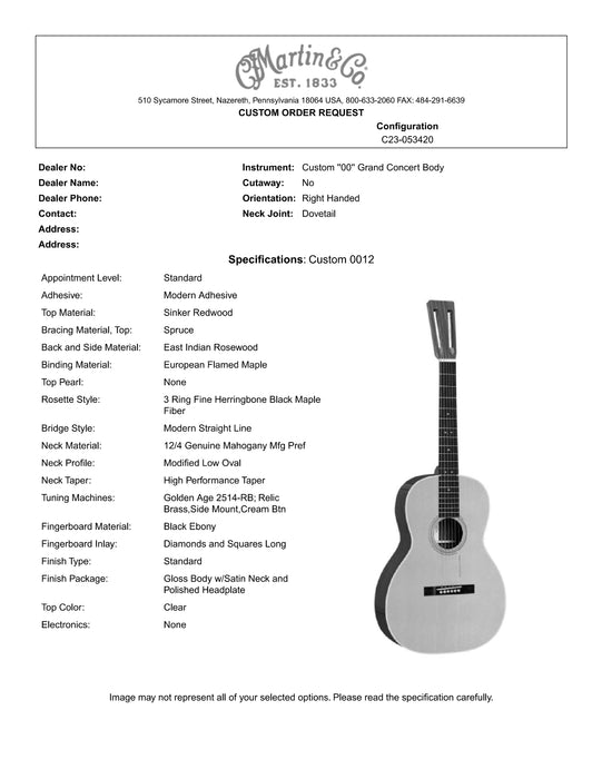 Martin Custom Shop 00-12 Sinker Redwood/Rosewood Acoustic Guitar - SN: 2959911