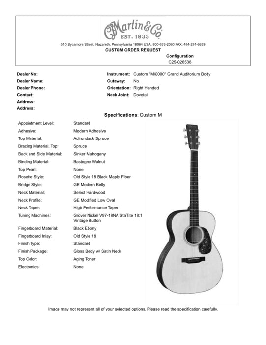 Martin Custom Shop M-14 Sinker Mahogany/Bastogne Walnut Acoustic Guitar - SN: 3024875