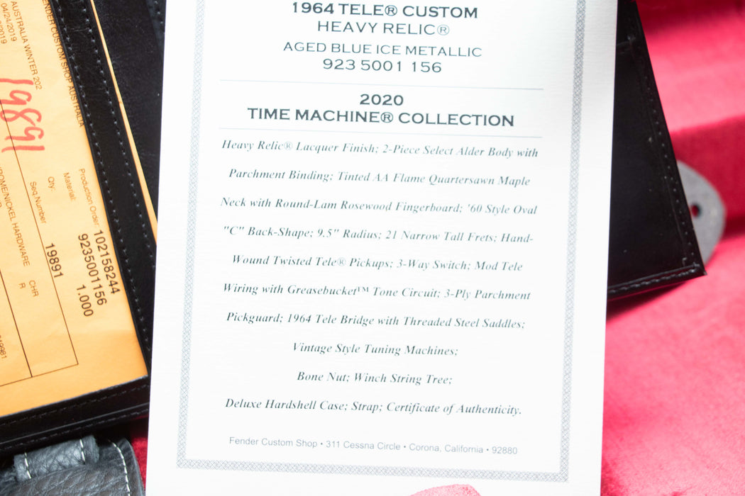 Fender Custom Shop '64 Tele Custom Heavy Relic w/Case - Aged Iced Blue Metallic - Preowned