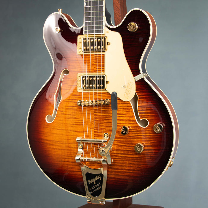 Gretsch Broadkaster LX Figured Center Block with String-Thru Bigsby and Gold Hardware Ebony Fingerboard - Havana Burst - JT25113707
