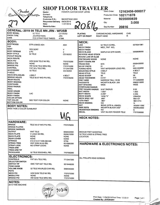 Fender Custom Shop 1956 Telecaster Journeyman Relic w/Case - Wide Fade 2-Colour Sunburst - Preowned