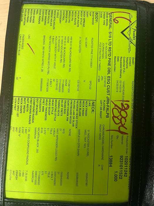 Fender Custom Shop Double Esquire Custom Thinline Journeyman Relic w/Case - Faded Aged Lake Placid Blue - Preowned