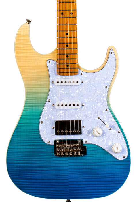 JET JS-450-TBL Flame Top HSS Roasted Maple Fingerboard Electric Guitar - Transparent Blue