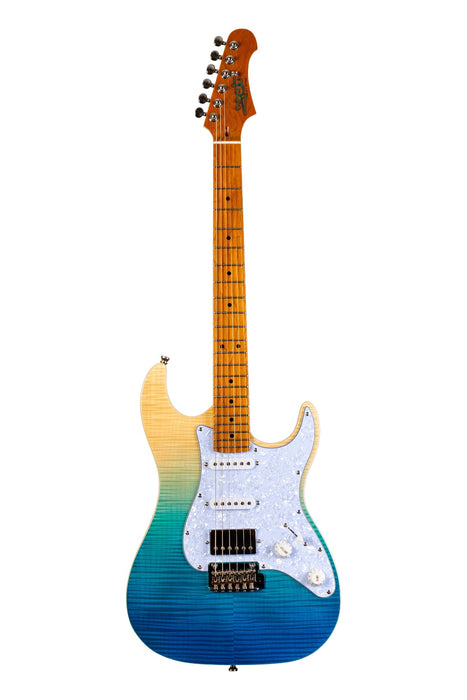 JET JS-450-TBL Flame Top HSS Roasted Maple Fingerboard Electric Guitar - Transparent Blue