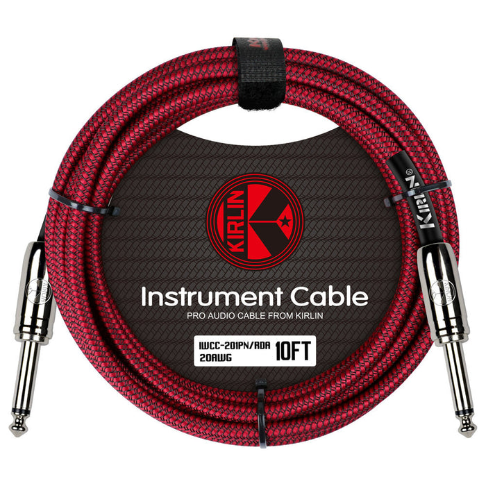 Kirlin IWCC201RD 10ft Entry Woven Instrument Cable With Chrome Ends - Red