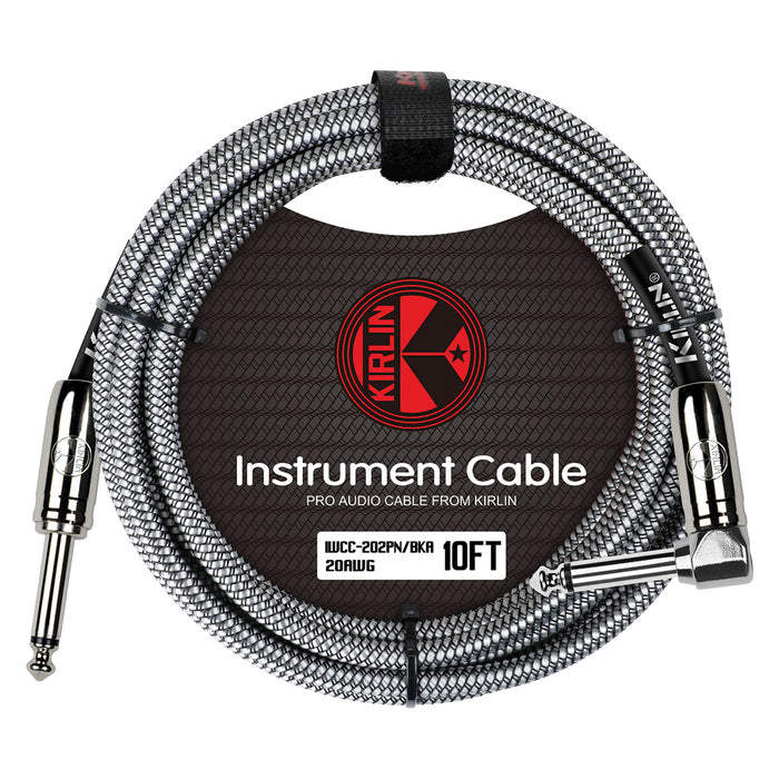 Kirlin KIWCC202BK-10 IWCC202BK 10ft Entry Woven Instrument Cable Ra - Straight With Chrome Ends - Black