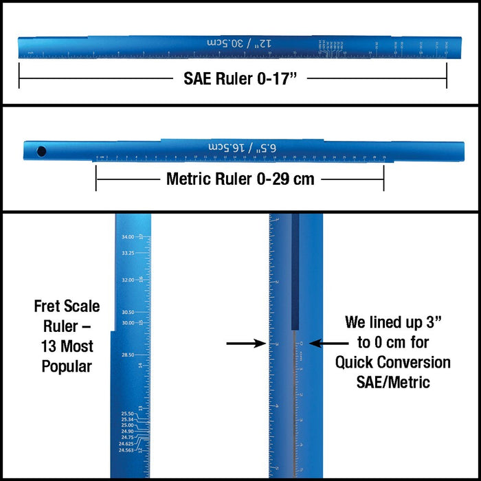 Music Nomad Tri-Beam 3 in 1 Straight Edge, SAE/Metric and Scale Length Ruler