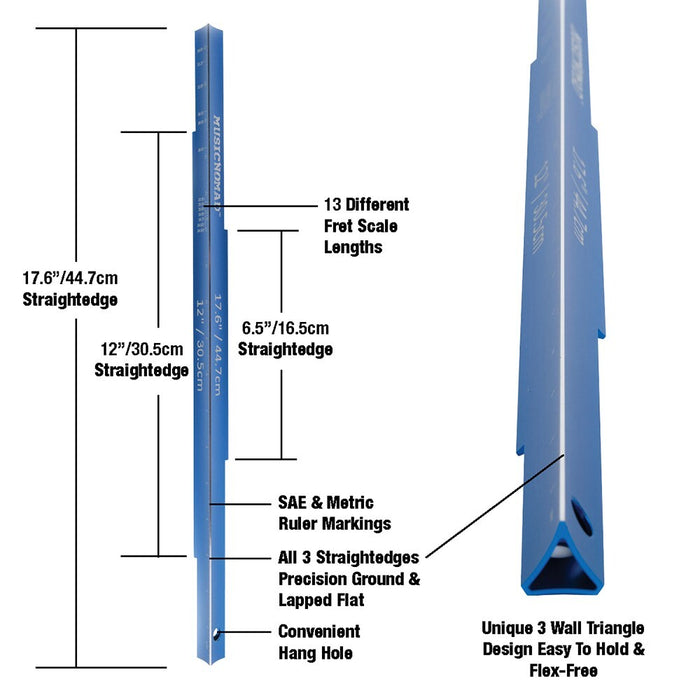 Music Nomad Tri-Beam 3 in 1 Straight Edge, SAE/Metric and Scale Length Ruler