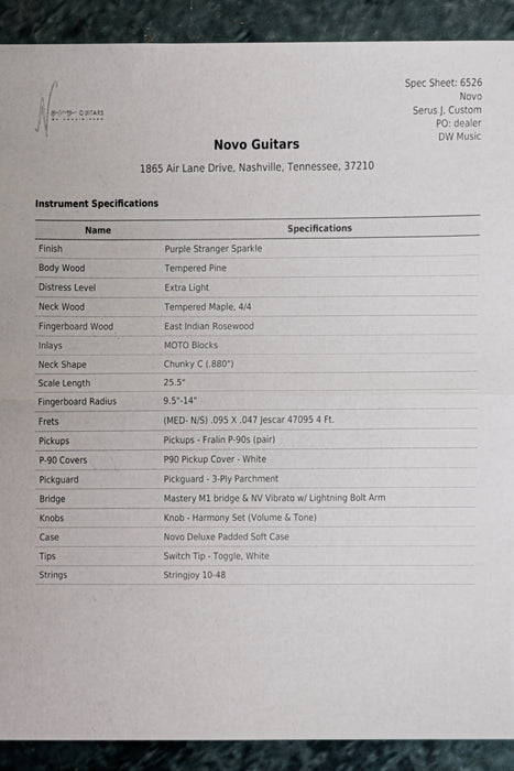 Novo Serus J Extra Light Distress Electric Guitar - Purple Stranger Sparkle