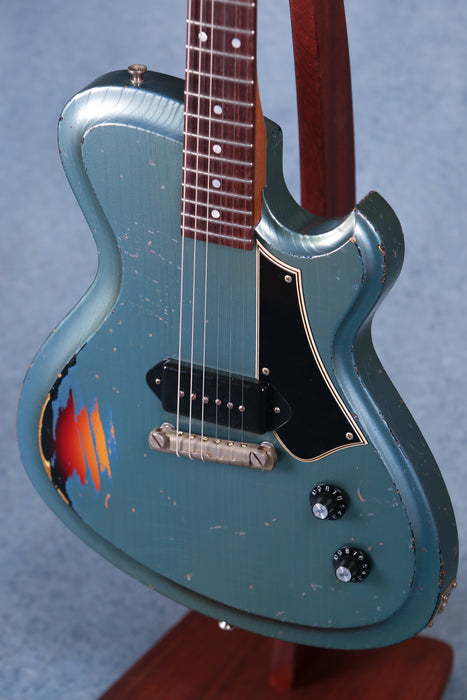 Novo Solus M1 Medium Distress Electric Guitar - Aged Pelham Blue over 64 3 Tone Burst