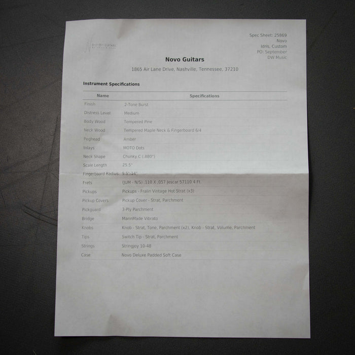 Novo Idris S3 Medium Distress Electric Guitar - 2-Tone Burst