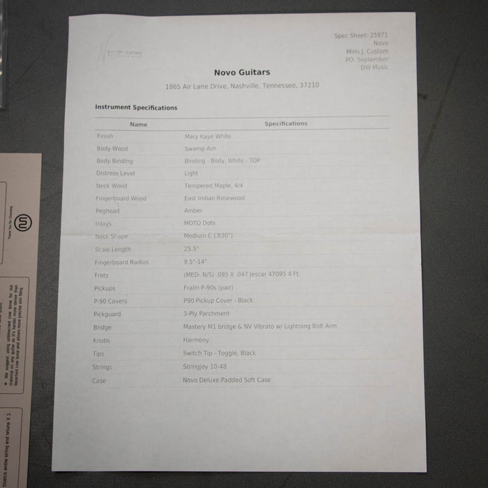 Novo Miris J Light Distress 8134 Electric Guitar - Mary Kaye White