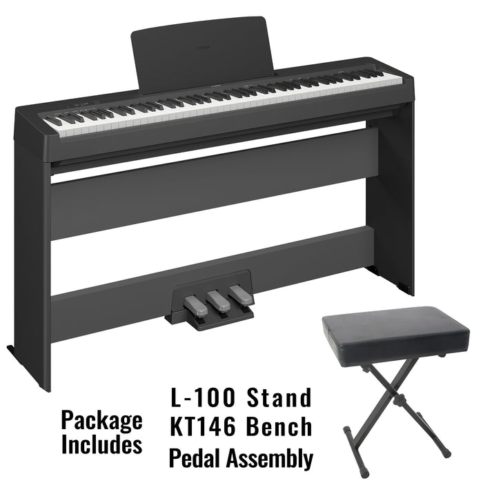 Yamaha P-145BT Portable Digital Piano Pack With Stand Pedals and Stool - Black