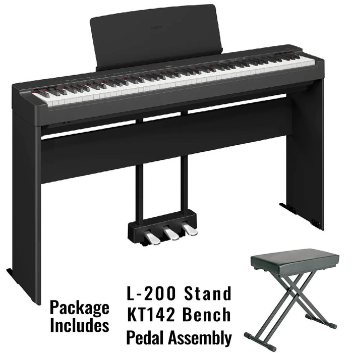 Yamaha P-225B Portable Digital Piano Pack With Stand Pedals and Stool - Black