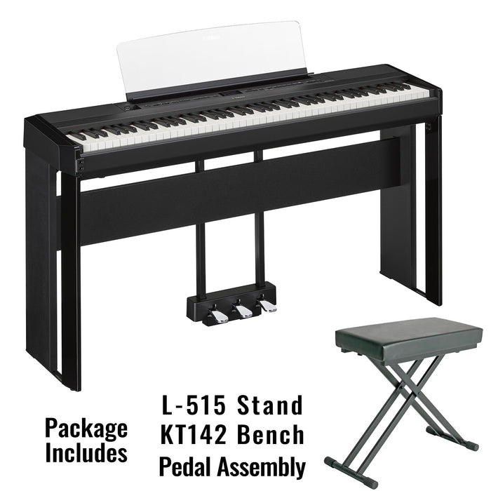 Yamaha P525B Premium Portable Digital Piano Pack With Stand Pedals and Stool - Black