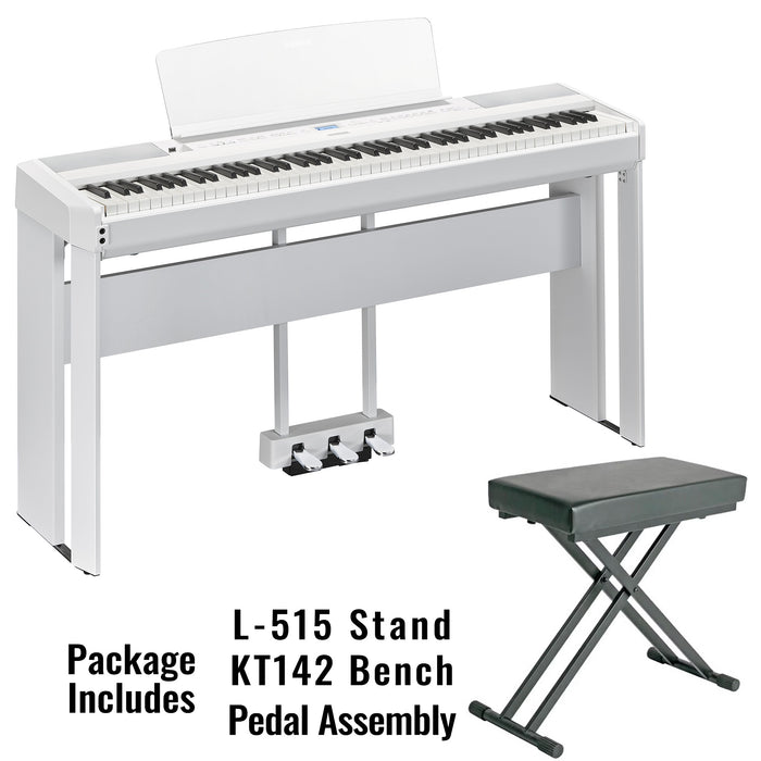Yamaha P525WH Premium Portable Digital Piano Pack With Stand Pedals and Stool - White