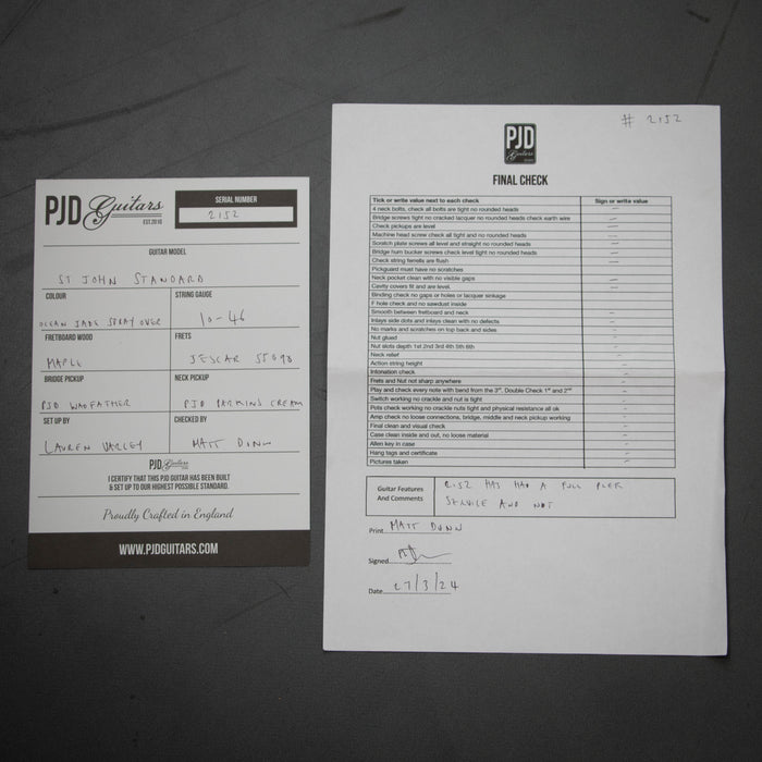 PJD Guitars St John Standad w/Bag - Jade Ocean Metallic w/ Spray Over - Preowned