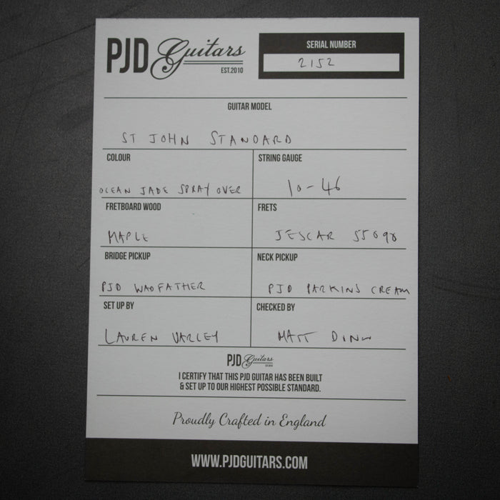 PJD Guitars St John Standad w/Bag - Jade Ocean Metallic w/ Spray Over - Preowned