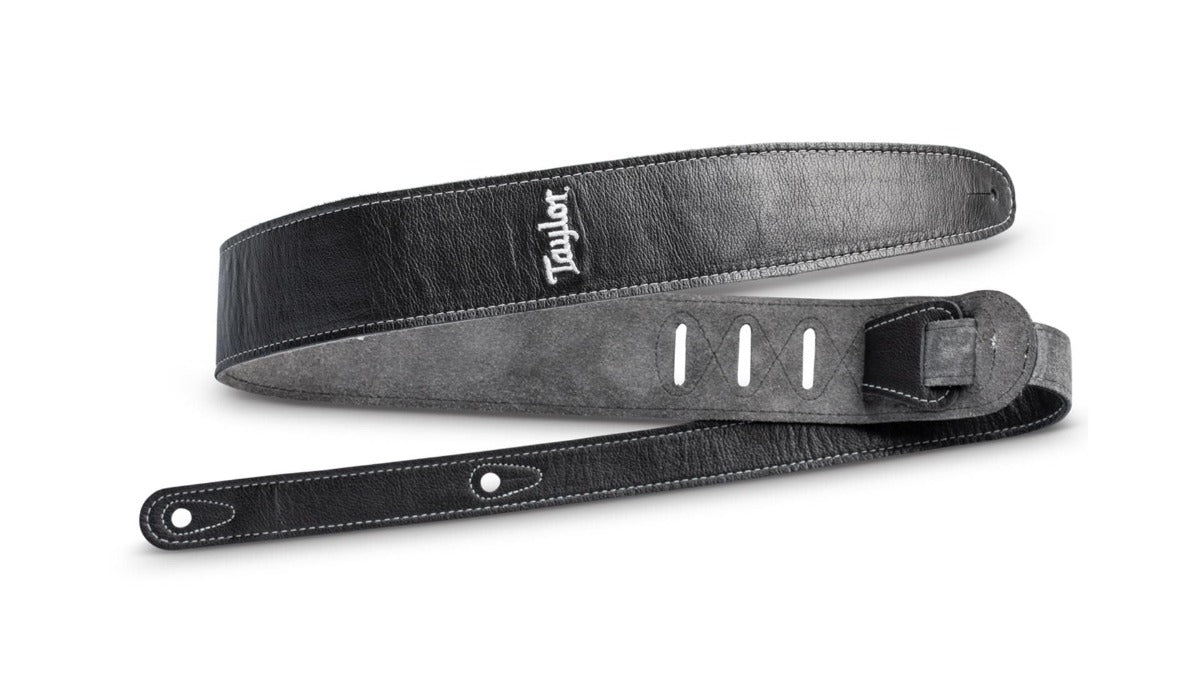 Taylor Strap - Black Leather Suede Back - 2.5 - Silver Logo