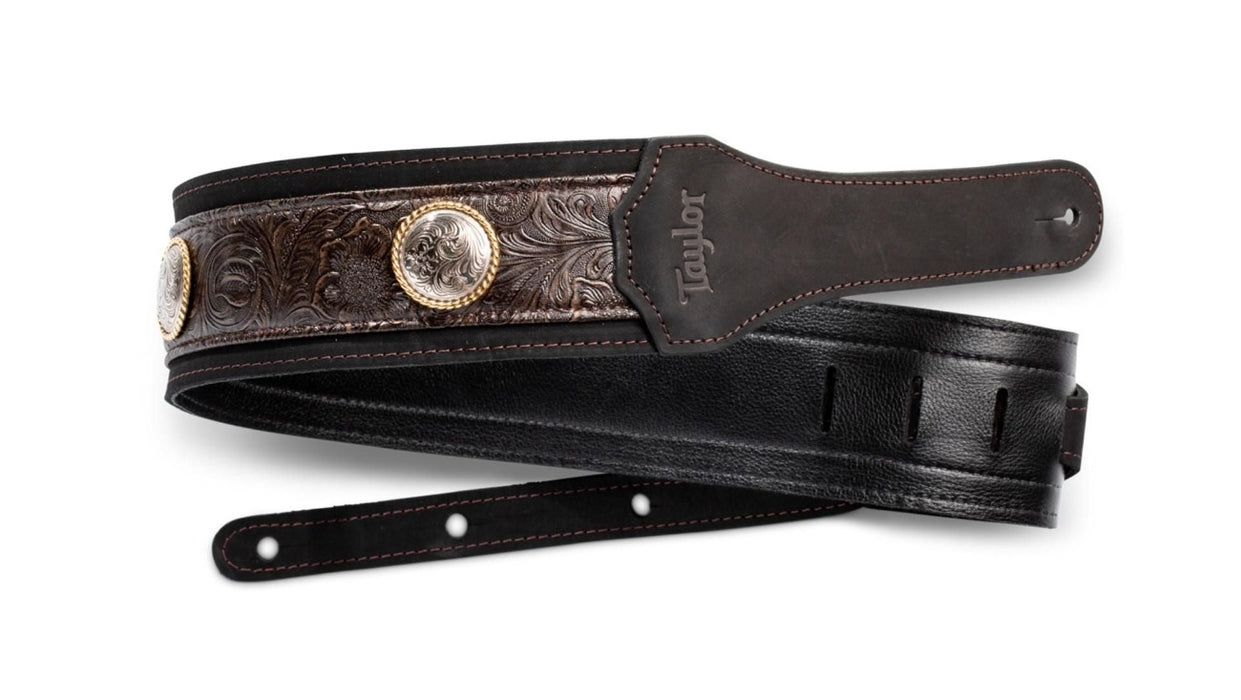 Taylor Grand Pacific Strap - Black Leather- Nickel Conchos- 3 inch