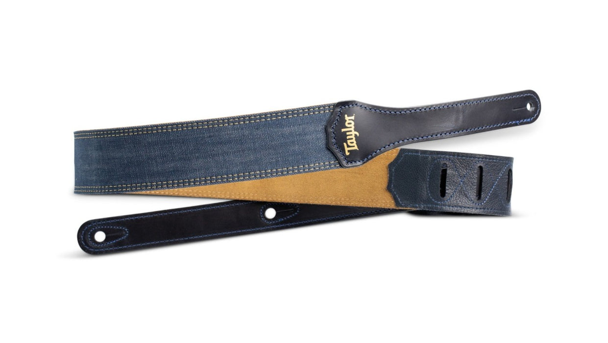 Taylor Strap Blue Denim - Gold Logo - 2 inch