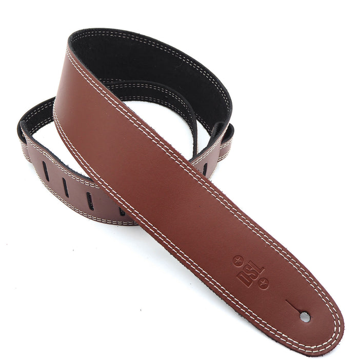 DSL 2.5 Inch Single Layer Strap Maroon/Beige Stitch