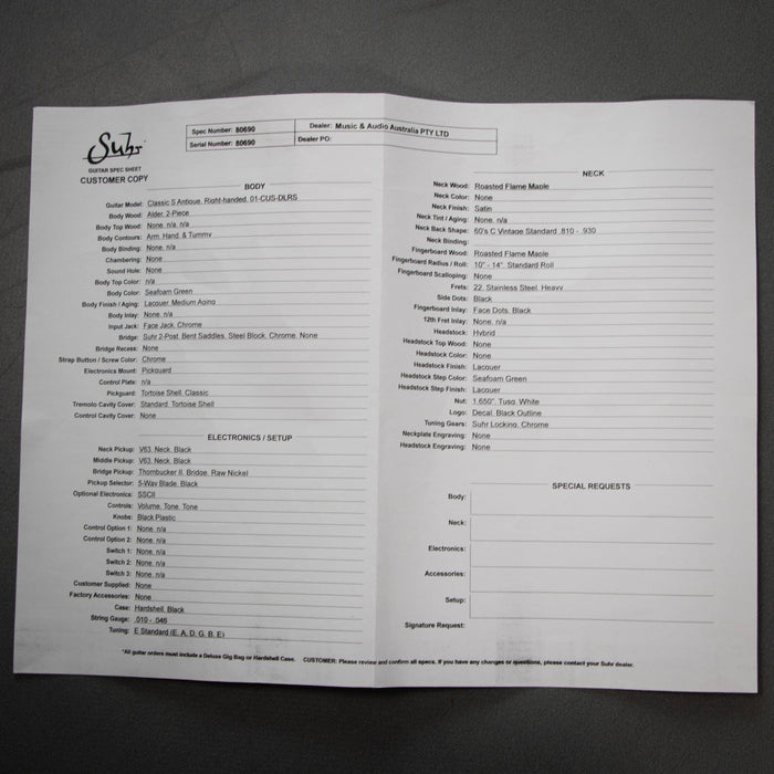 Suhr Custom Classic S Antique Dealer Select HSS w/Case - Seafoam Green - Preowned