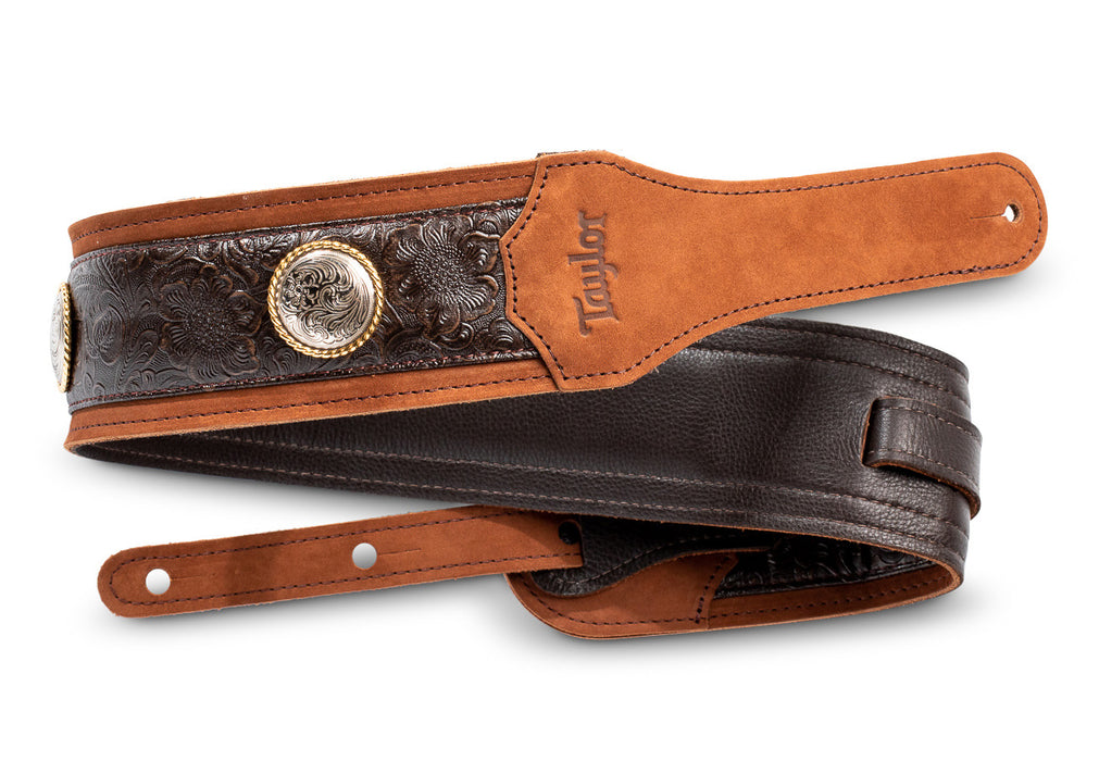 Taylor Grand Pacific Strap - Brown Leather- Nickel Conchos- 3 inch