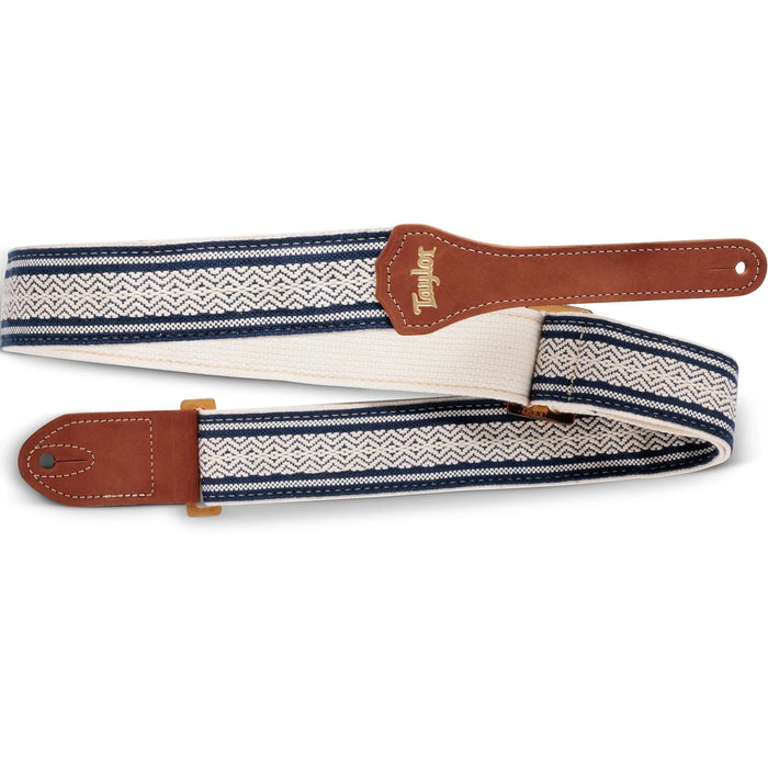 Taylor Academy Strap - White/Blue Jacquard Cotton - 2 Inch - Amber Buckle