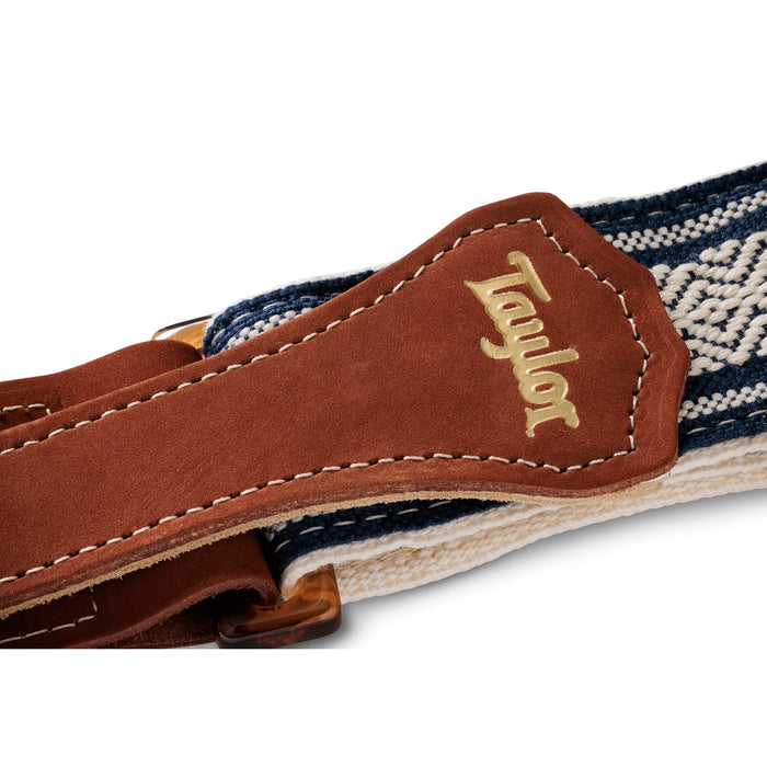 Taylor Academy Strap - White/Blue Jacquard Cotton - 2 Inch - Amber Buckle