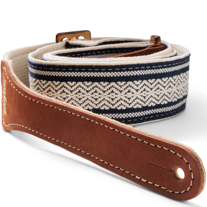 Taylor Academy Strap - White/Blue Jacquard Cotton - 2 Inch - Amber Buckle