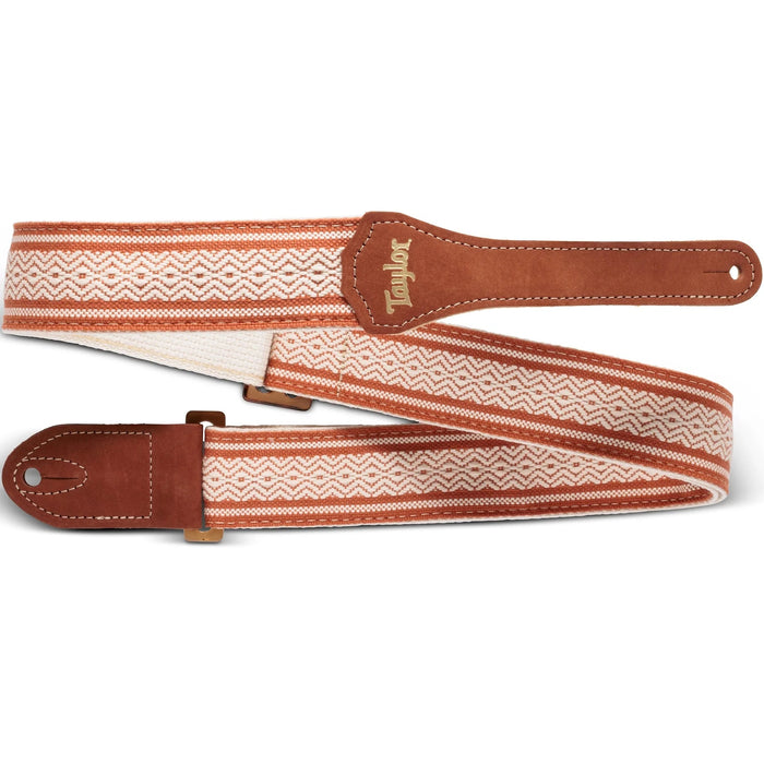 Taylor Academy Strap - White/Brown Jacquard Cotton - 2 Inch - Amber Buckle