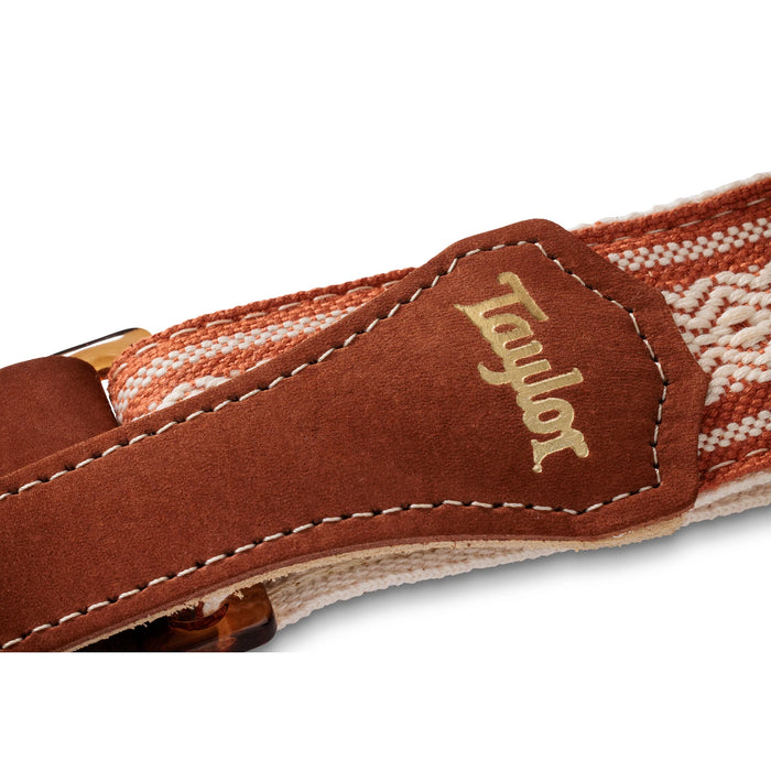 Taylor Academy Strap - White/Brown Jacquard Cotton - 2 Inch - Amber Buckle