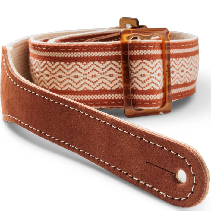 Taylor Academy Strap - White/Brown Jacquard Cotton - 2 Inch - Amber Buckle