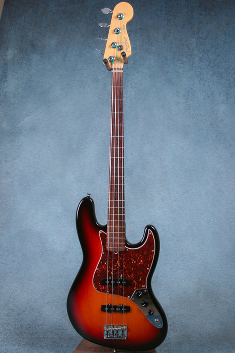 Fender American Standard Jazz Bass Fretless Electric Bass Guitar w/Case - 3 Tone Sunburst - Preowned