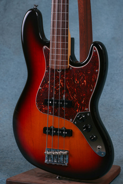 Fender American Standard Jazz Bass Fretless Electric Bass Guitar w/Case - 3 Tone Sunburst - Preowned