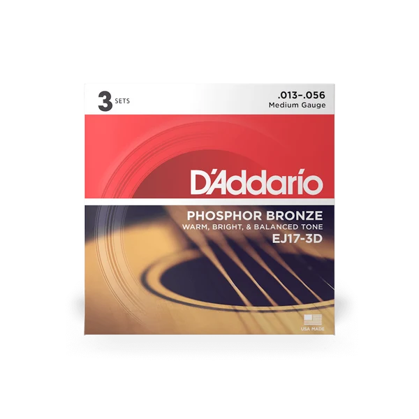 DAddario EJ17-3D 13-56 Phosphor Bronze Medium Acoustic Guitar Strings 3 PACK