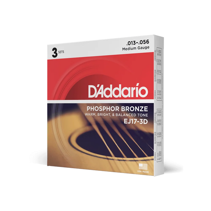 DAddario EJ17-3D 13-56 Phosphor Bronze Medium Acoustic Guitar Strings 3 PACK