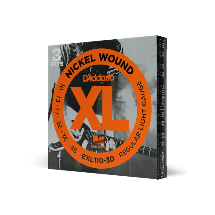 DAddario EXL110-3D 10-46 Nickel Wound Regular Light Electric Guitar Strings 3 PACK