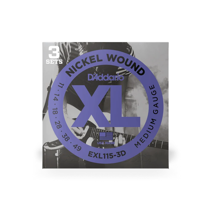 DAddario EXL115-3D 11-49 Nickel Wound Blues Jazz Electric Guitar Strings 3 PACK