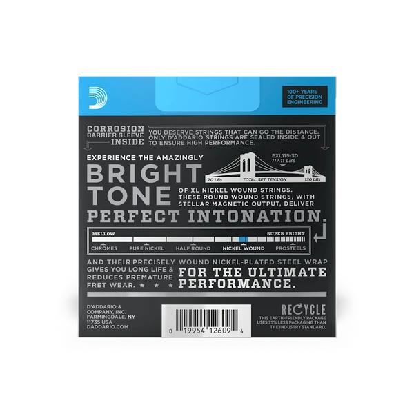 DAddario EXL115-3D 11-49 Nickel Wound Blues Jazz Electric Guitar Strings 3 PACK