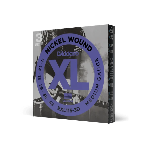 DAddario EXL115-3D 11-49 Nickel Wound Blues Jazz Electric Guitar Strings 3 PACK